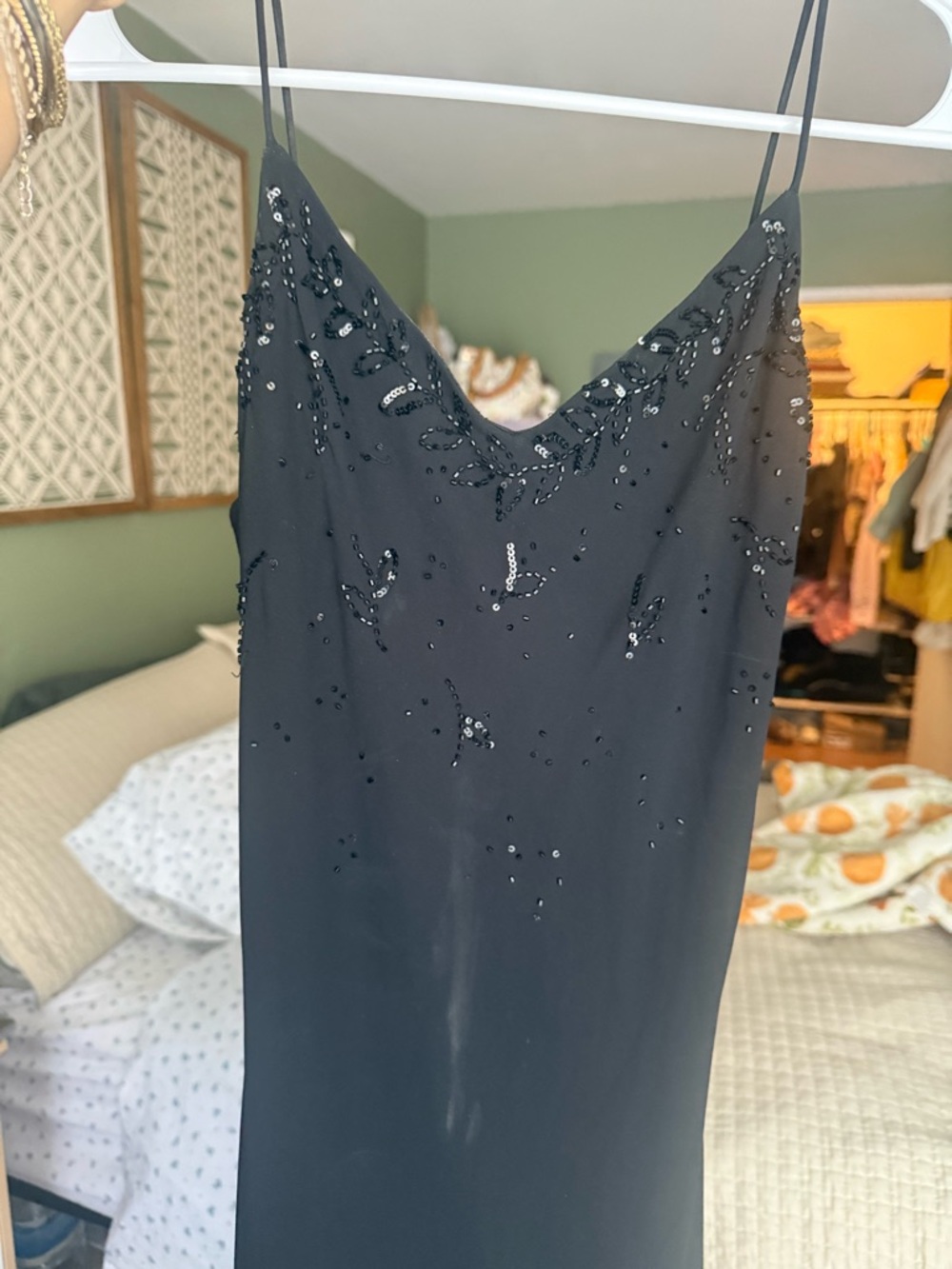Xscape Black Sequin Slip Dress